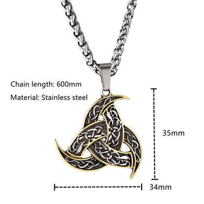 Men’s Celtics Knot Trinity Pendant Necklace — Stainless Steel Norse Runes Viking Amulet, Slavic Icelandic Vintage Jewelry Gift