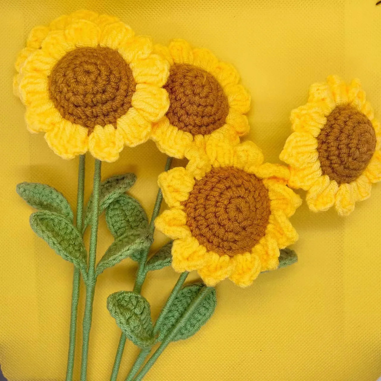 Finished Crochet Sunflower Bouquet – Handmade Artificial Flowers, 2024 Mother's Day Gift, Home & Room Decor