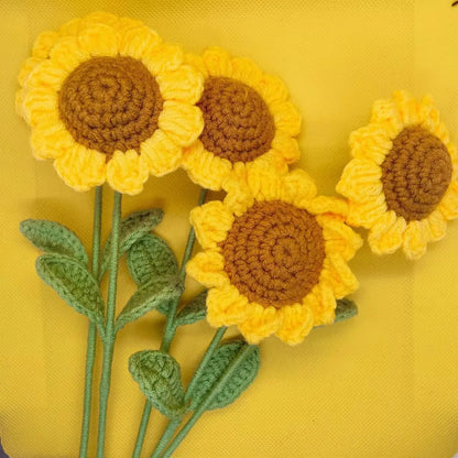 Finished Crochet Sunflower Bouquet – Handmade Artificial Flowers, 2024 Mother's Day Gift, Home & Room Decor