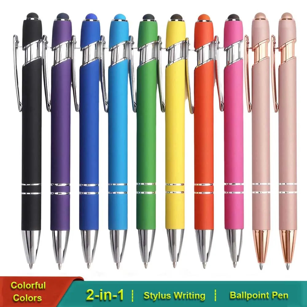 2-in-1 Metal Stylus Ballpoint Pen — 1.0mm Black Ink Pen for Smartphone and Tablet, Set of 5–10 Pieces