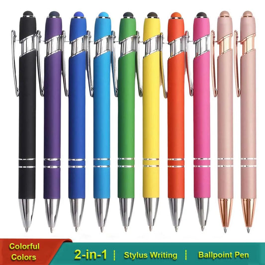 2-in-1 Metal Stylus Ballpoint Pen — 1.0mm Black Ink Pen for Smartphone and Tablet, Set of 5–10 Pieces