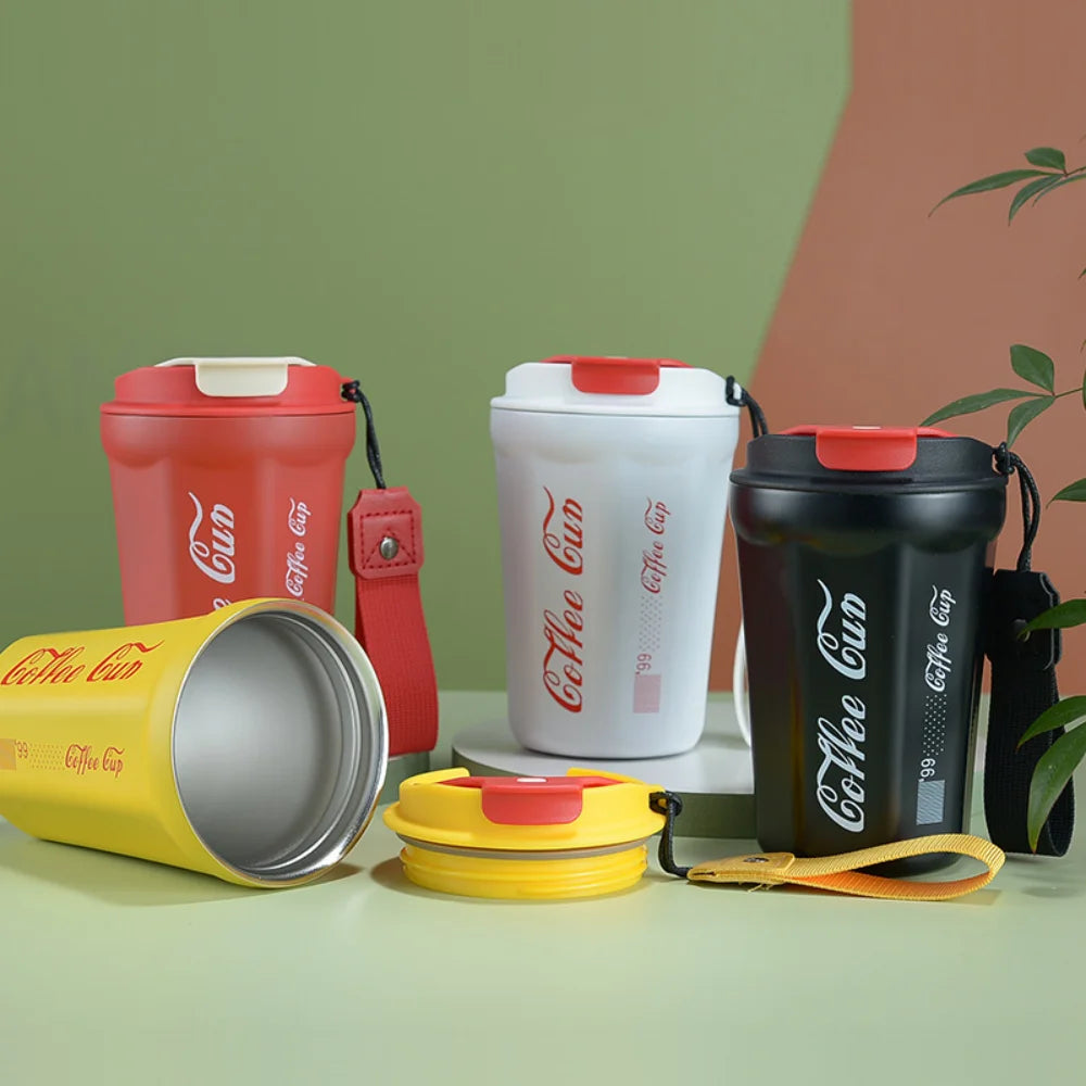 Stainless Steel Thermos Coffee Mug – Leakproof Double Wall Vacuum Travel Cup Portable Insulated Belt Carry Tumbler