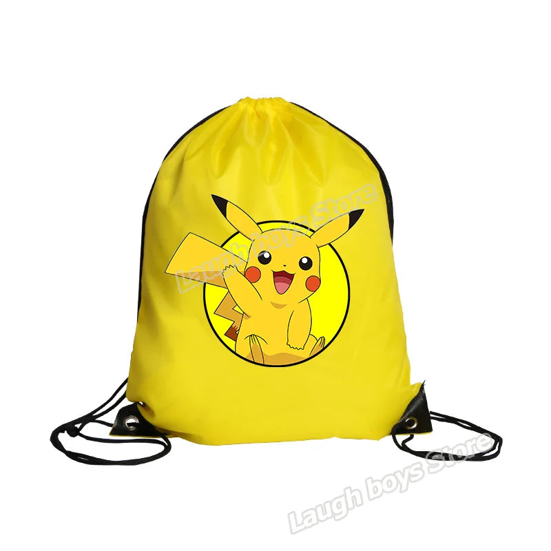 Pokémon Drawstring Tote Bag — Pikachu Character Print, Large Capacity Waterproof Backpack for Kids’ Shopping & Gift