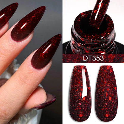 MEET ACROSS 7ml Red Gel Nail Polish – Crystal Semi-Permanent Soak-Off UV Gel, Matte Top Coat and Base Varnish for Nail Art Manicure
