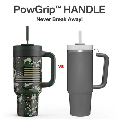 Powcan 40oz Stainless Steel Tumbler with Handle & Straw – Camouflage Prints, Leak-Proof Vacuum Travel Mug for Outdoors