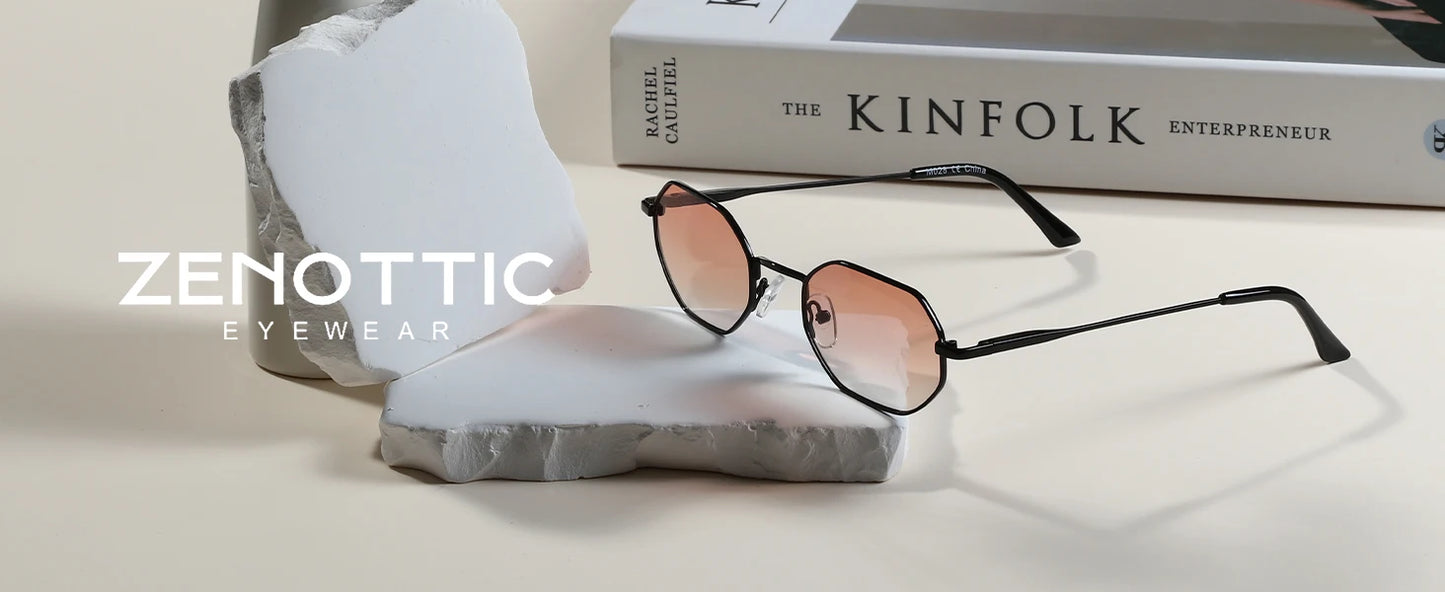 ZENOTTIC Retro Small Polygon Polarized Sunglasses — Metal UV400 Anti-Glare Shades for Men & Women, Driving & Outdoor Eyewear