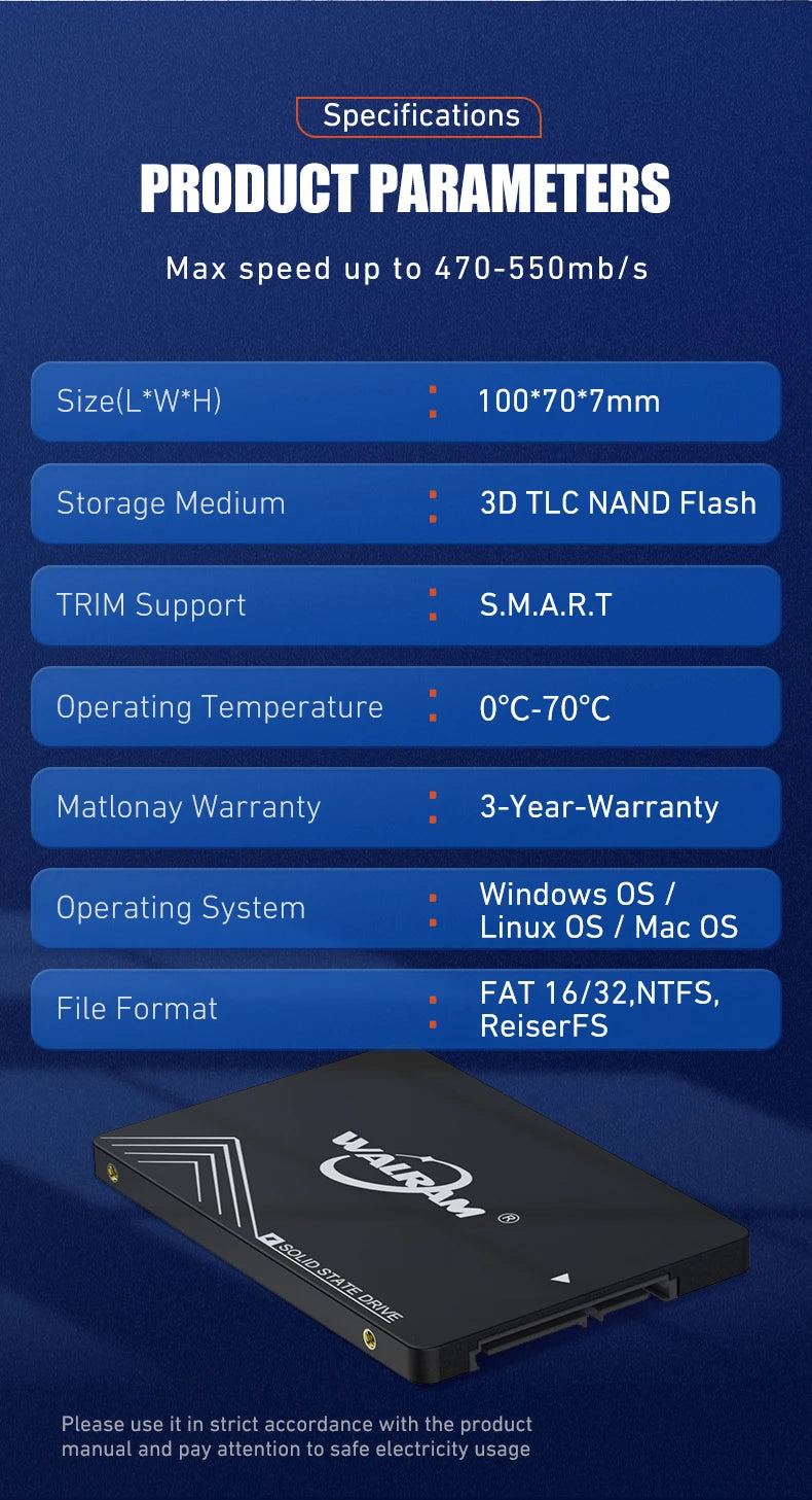 Walram SSD – 1TB, 512GB, 240GB, 256GB, 120GB, 480GB, 500GB SATA3 Solid State Drive for Desktop & Laptop