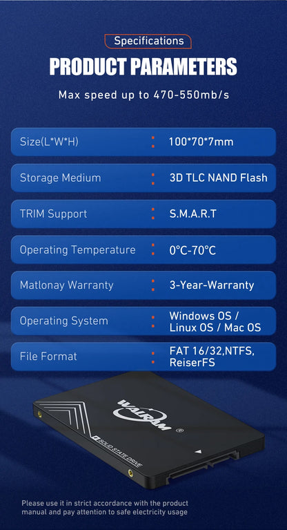 Walram SSD – 1TB, 512GB, 240GB, 256GB, 120GB, 480GB, 500GB SATA3 Solid State Drive for Desktop & Laptop