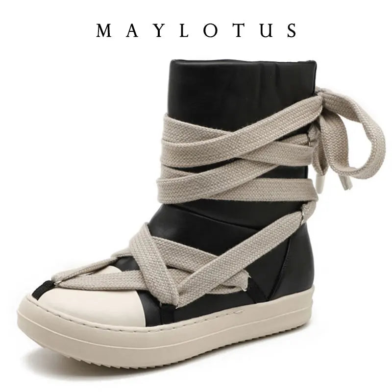 Platform Cross-Tied Sneakers - Unisex Casual Ankle Boots & Flat Shoes Sizes 35-46