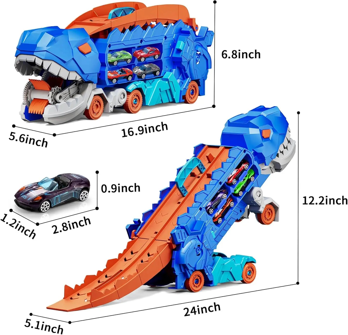 Dinosaur Transporter Truck Toy – Foldable Track with Alloy Car and Transforming Dinosaur | Gift for Toddler Boys