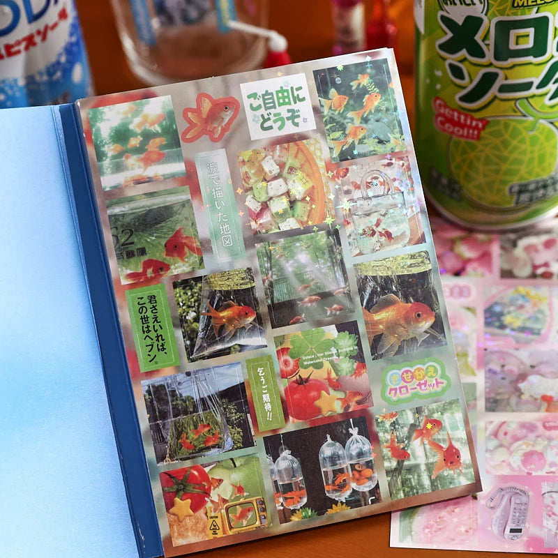 30-Sheet Glitter Die-Cut Sticker Book - Retro Cartoon Scrapbooking and Japanese Stationery Supplies