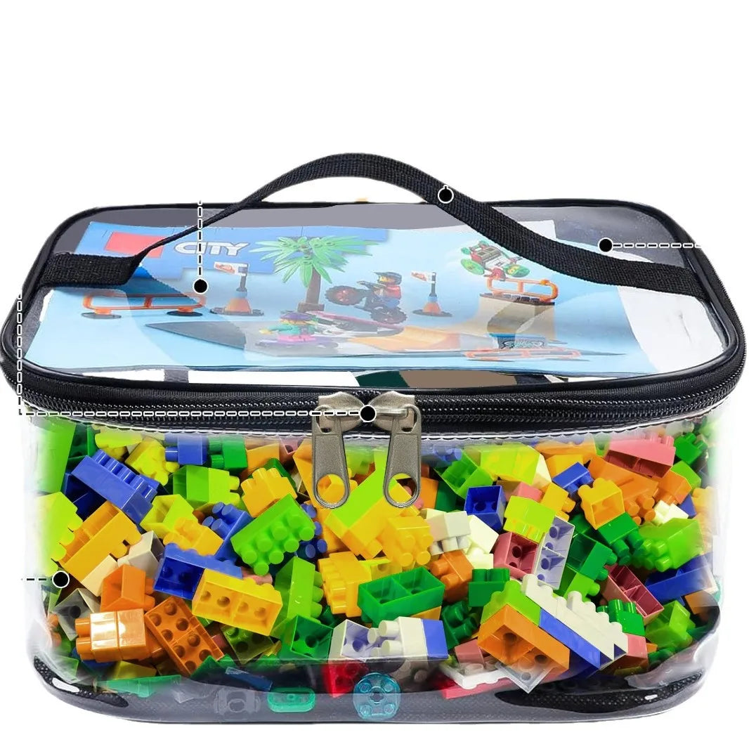 Transparent Mesh Zipper Toy Storage Bag – Large Capacity Organizer for Puzzles, Blocks & Building Toys