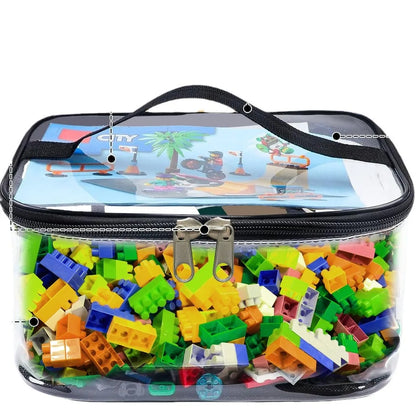 Transparent Mesh Zipper Toy Storage Bag – Large Capacity Organizer for Puzzles, Blocks & Building Toys