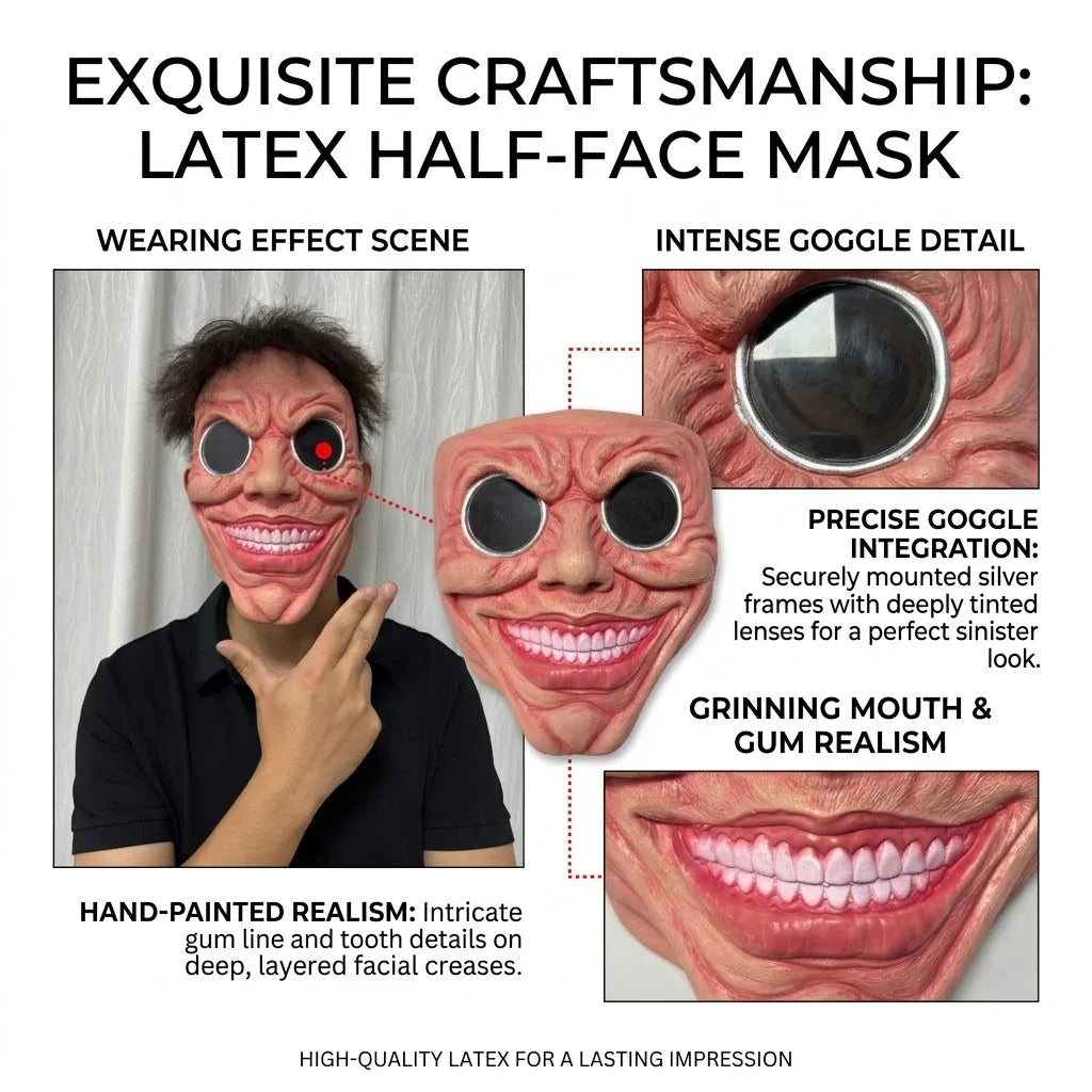 Scary Smile Half Face Mask - Creepy Black Hole Horror Halloween Cosplay Costume