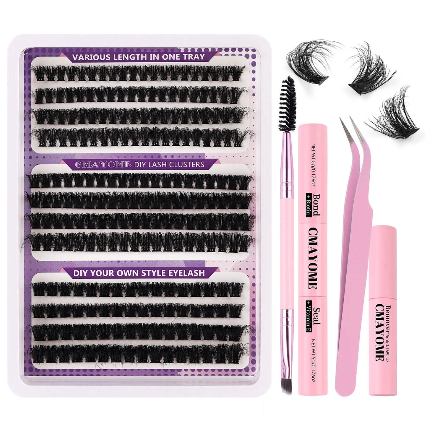 270pcs Individual Cluster Lashes — Fluffy Volume False Eyelashes with Bond & Seal Glue Kit, 60D/80D/100D Extensions