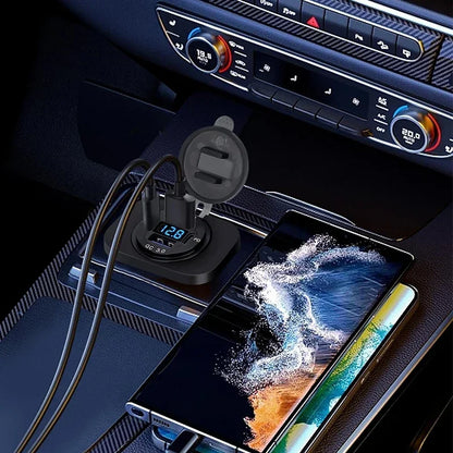 96W Dual USB Car Charger - PD & QC3.0 Fast Charging Socket with Voltmeter for 12V/24V Cars, Trucks, Boats & Motorcycles