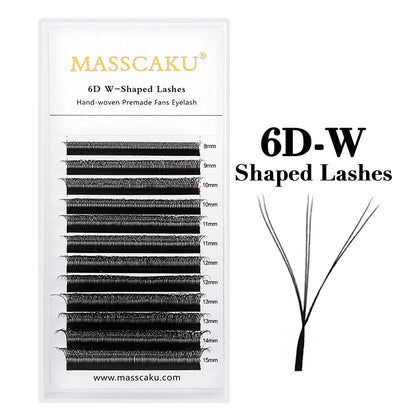 MASSCAKU 12 Lines Premium Mink 3D–6D W Shape Pre-Made Lash Extensions – Soft Natural False Eyelash Extension Supplies