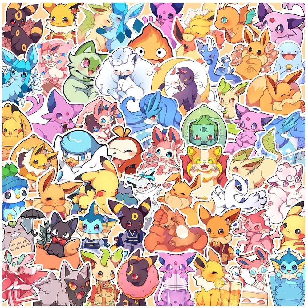 10/30/50PCS Cute Pokémon Anime Stickers - Kawaii Pikachu and Eevee Cartoon Decals for Phones, Water Bottles, Notebooks, and DIY Crafts