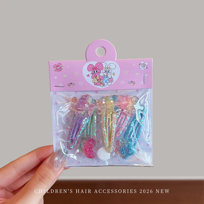5-Piece Glitter Cartoon Hair Clip Set - Cute Sequin Star and Rabbit BB Clips for Baby Girls and Toddlers