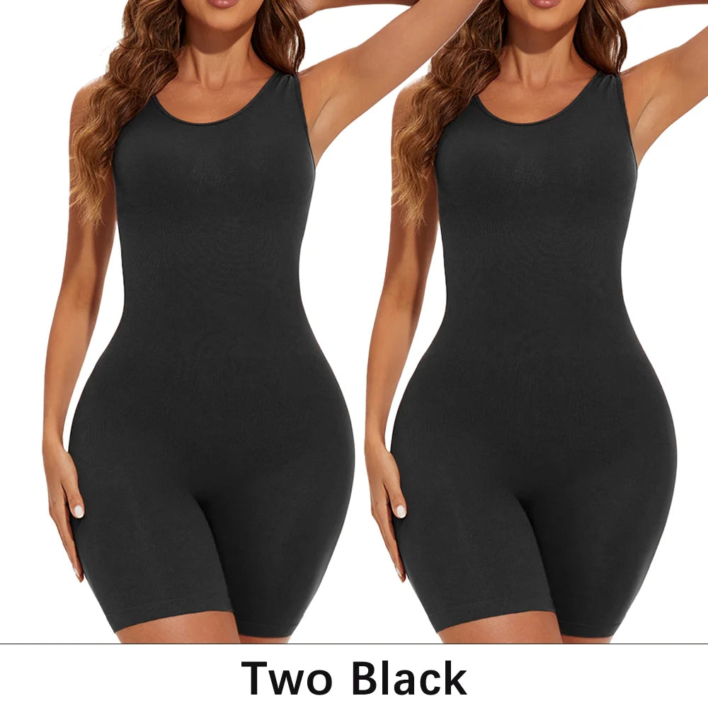 POKARLA Sexy Full Coverage Bodysuit – Seamless Thigh Slimming Wide Shoulder Shapewear Jumpsuit