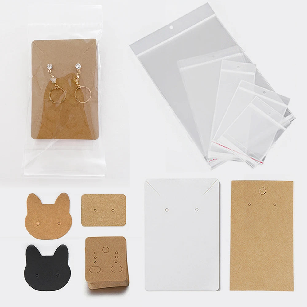 50 Sets Earring & Necklace Display Cards with Self-Seal Kraft Paper Bags – DIY Jewelry Packaging