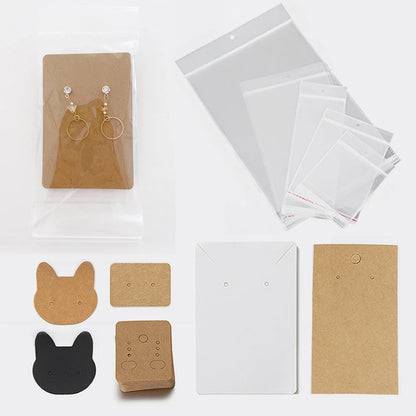 50 Sets Earring & Necklace Display Cards with Self-Seal Kraft Paper Bags – DIY Jewelry Packaging