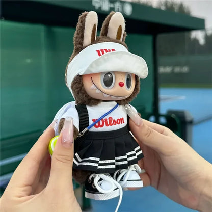 Labubu 15-17cm Doll Sports Outfit – LA Baseball & Trendy Tennis/Badminton Clothing, T-Shirt & Cargo Pants Set