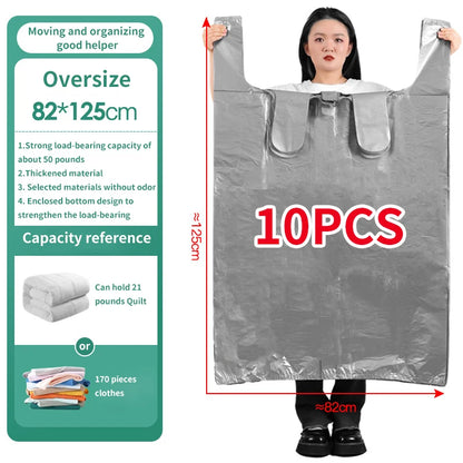 10PCS Large Plastic Storage Bags — Thick Moving & Organizer Bags for Clothes, Toys, Bedding, Duvets