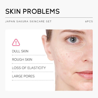 6PCS Sakura Skincare Set – Face Cream, Serum, Toner, Cleanser, Sunscreen & Eye Cream in Gift Box