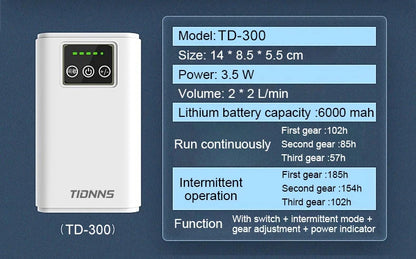 Aquarium Fish Tank Oxygen Pump – Dual-Purpose USB Rechargeable Air Pump with 6000mAh Lithium Battery, Portable & Mute