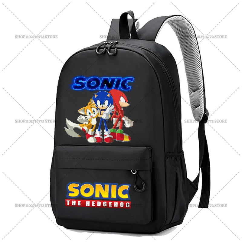 Cartoon Sonic Backpack — School Bag for Kids & Teens Featuring Amy, Rose & Shadow Characters, Perfect Gift for Boys