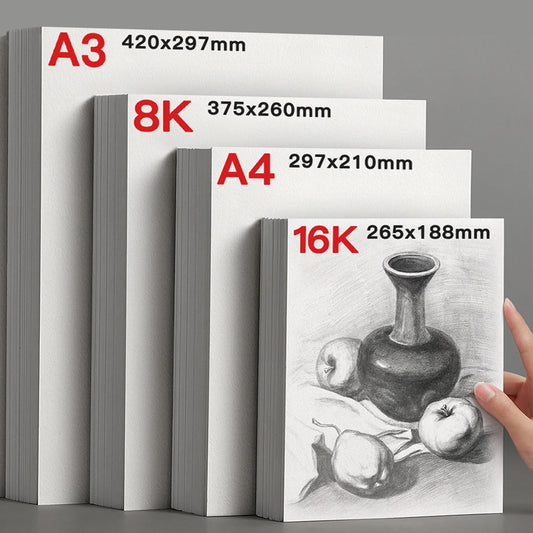 25 Sheets Sketch Paper Set — A4/A3/8K/16K 160g Artist Paper for Graphite, Charcoal, Pencil & Colored Pencil Drawing