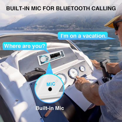 AKAMATE 1Din Boat Radio — Bluetooth Marine Media Stereo Player with AUX, USB, Remote Control, FM/AM for RV, ATV, UTV, SPA, RZR