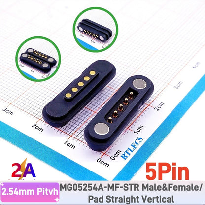 2A Waterproof Magnetic Pogo Pin Connector – 2.54mm Spring-Loaded DC Power Socket, 2-6 Positions