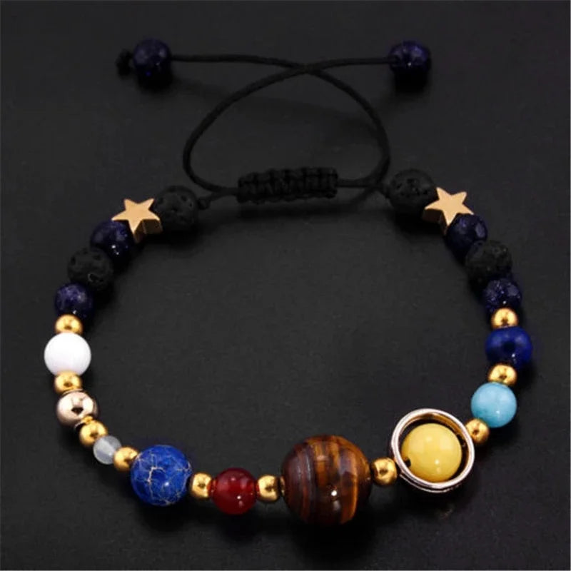Cosmic Solar System Bracelet – Natural Stone & Resin Planet Bead Adjustable Bangle for Women & Men Galaxy Jewelry