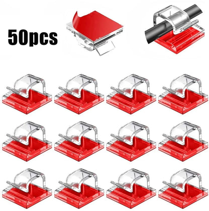 50PCS Cable Organizer Clips – Wall Mounted Cord Holder & Wire Management Hooks for USB Charging Cables and Data Lines