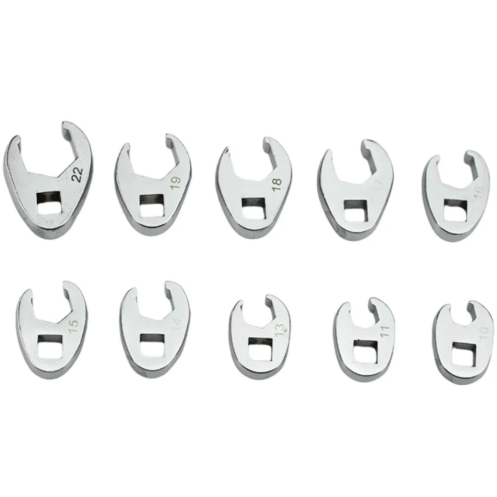 10pcs 3/8" Drive Crowfoot Wrench Set — 10-22mm Metric Open-End Spanners for Torque Wrenches