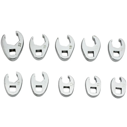 10pcs 3/8" Drive Crowfoot Wrench Set — 10-22mm Metric Open-End Spanners for Torque Wrenches