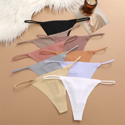 5PCS Seamless Ice Silk Thongs for Women – Low Waist Sexy Bikini T-Back, Solid Color Traceless G-String Panties, XS-XL