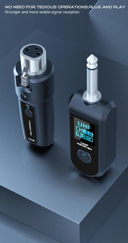 UHF Wireless Microphone Adapter – XLR Transmitter & Receiver for Dynamic Mics, Guitar, Audio Mixer & PA System