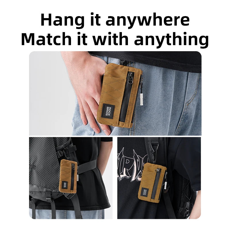 ROCKBROS Portable Wallet Card Bag – Ultra-Light, Stylish Sports Mini Credit Card Holder with Hang Lock, Compact Storage