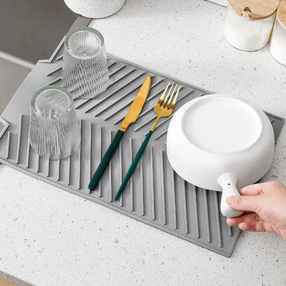 Silicone Draining Board Mat | Folding Drying Pad with Raised Edges for Kitchen Pots & Cups | S/M/L Sizes