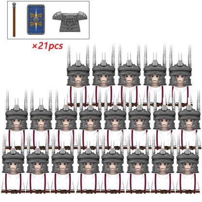 21PCS MOC Medieval Knights & Roman Legion Soldiers Building Blocks Set Warrior Figures with Weapons Helmet Bricks Toy Collection