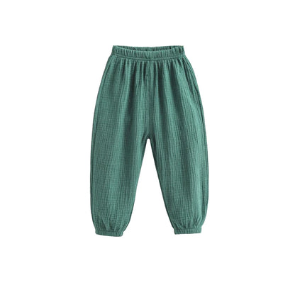 Summer Korean Kids Cotton Linen Pants – Casual High Waist Loose Pleated Harem Trousers for Girls & Boys