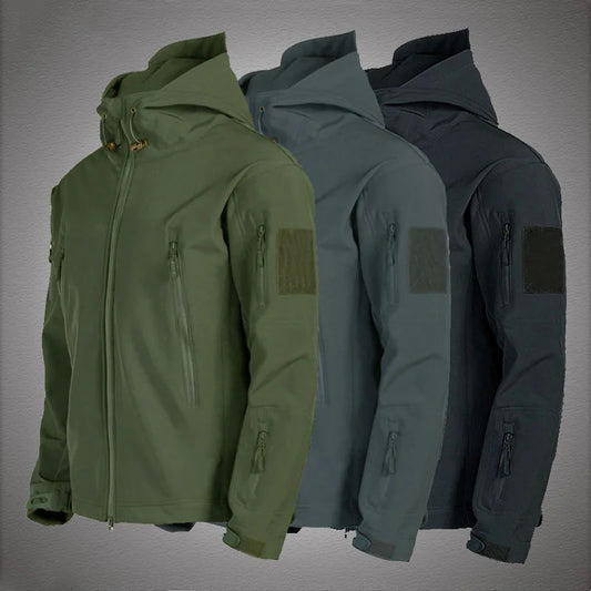 Military Shark Skin Soft Shell Jacket for Men - Tactical Windproof & Waterproof Army Combat Bomber Coat with Hood