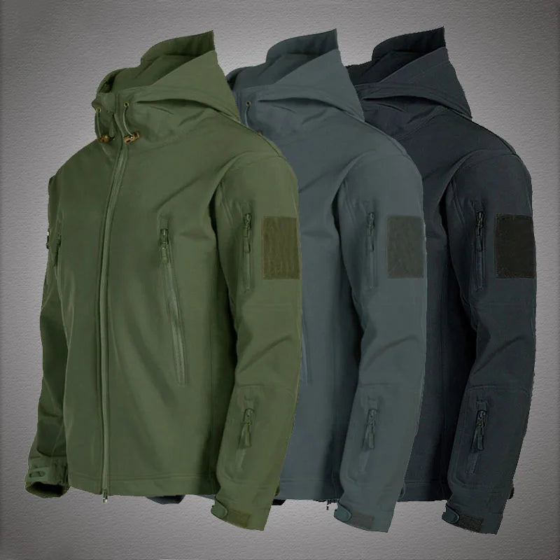 Military Shark Skin Soft Shell Jacket for Men - Tactical Windproof Waterproof Hooded Army Combat Bomber Coat