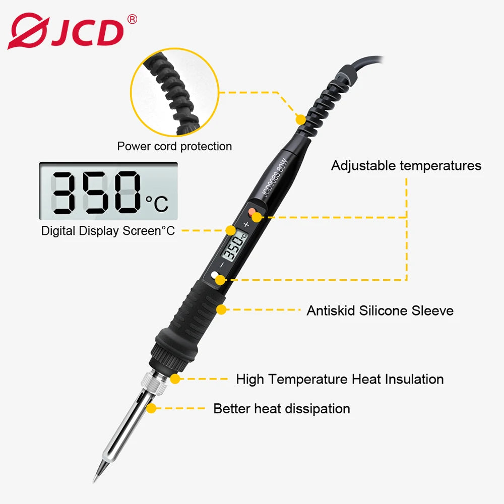 JCD Electric Soldering Iron - 60W/80W Adjustable Temperature Digital Display Welding Repair Tool Kit