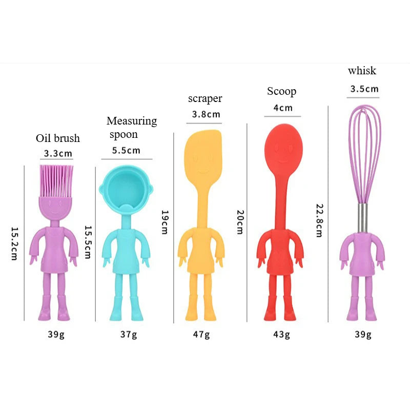 5-Piece Cartoon Silicone Baking Tools Set – Food-Grade Non-Stick Heat-Resistant Spatulas for Kitchen