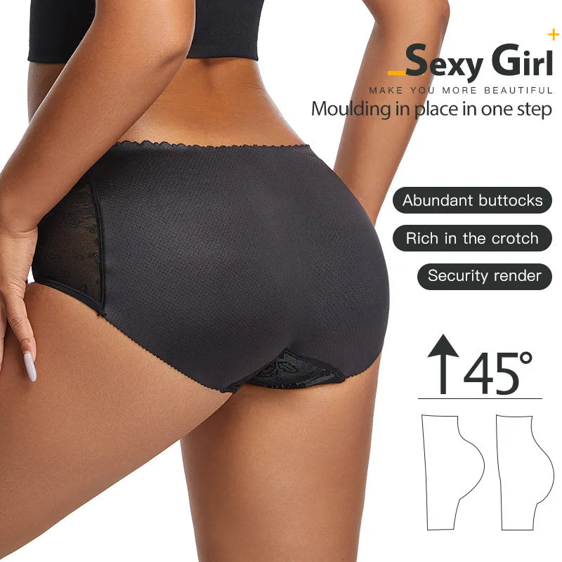 Women’s Butt Padded Enhancer Panties — Lace Breathable Seamless Shapewear, Butt Lifter Slim Briefs