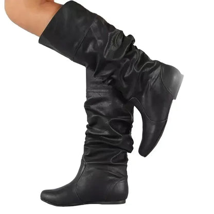 Women’s Mid-Calf Cowboy Boots – Flat Western Style Faux Leather Spring Autumn Shoes 35–43